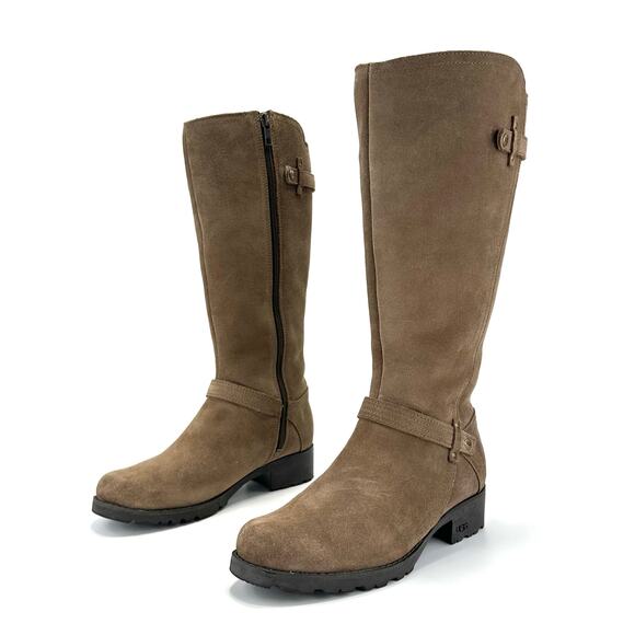 UGG Australia Winter Knee High Tall Riding Boot Size 7 Tan Suede Wool Lining - Picture 2 of 13
